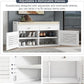 Shoe Storage Bench with 2 Drawers & 2 Doors, Entryway Bench with Cushion, 2 Adjustable Shelves, Shoe Cabinet for Entryway, Living Room, Hallway, Mudroom, Bedroom, White