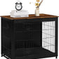 DWANTON Dog Crate Furniture with Cushion, Wooden Kennel Table with Double Doors, Indoor Dog House, Medium Size, 32.5" L, Black+Rustic Brown