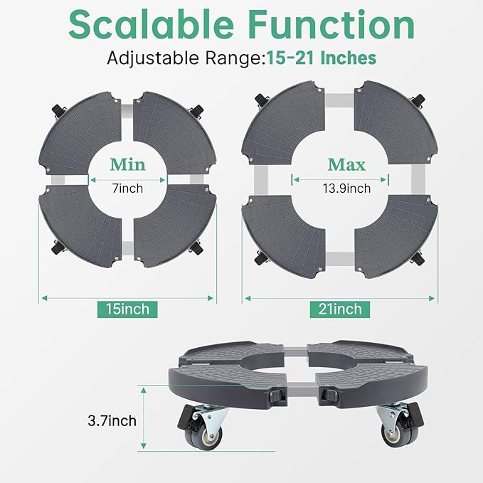 W B D WEIBIDA Round Dolly with Wheels Heavy Duty, Adjustable Pot Dolly 16-20 Inch, Large Plant Mover Indoor Outdoor, Muti Functional Rolling Dolly for Trash Can, Keg, Drum, Barrel