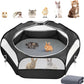 2-in-1 Small Animals Playpen with Pad, Waterproof Small Pet Cage Tent with Reusable Pad, Portable Outdoor Yard Fence with 3 Metal Rod for Chick/Kitten/Puppy/Guinea Pig/Rabbits/Chinchillas, Black
