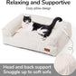 FUKUMARU Dog Couch Bed, Corduroy Cozy Cat Bed for Indoor Cats with Washable Cover, Supportive Waterproof Dog Beds Sofa for Small Dogs and Large Cats Cute, 28inch, Medium, Cream