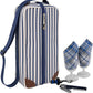 ALLCAMP Wine Tote Bag with Cooler Compartment，Picnic Set Carrying Two Sets of Tableware（Blue Stripe）