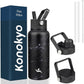 32 oz Insulated Water Bottle Stainless Steel Sport Bottles with 3 Lids,Marble Midnight