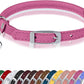 OOPSDOGGY Rolled Leather Cat Collar with Bell, Reflective Kitten Collars with Buckle Include Safety Elastic Strap - Adjustable Small Pet Collars for Boy Girl Cats (Fucsia)