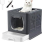 Gefryco Litter Box with Lid for Small to Medium Cats, Enclosed Cat Litter Box with Cover，High Sided Top Entry Cat Box with Brush and Scoop, Cute Kitty Litter Pan with Drawer for Growing Kitten(Black)