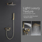 10" Square Rainfall Bathtub and Shower Trim Systems with Rotating Handheld Sprayer, Foldable Tub Spout, Wall-Mounted, Solid Brass Valve with Shampoo Platform- Brushed Gold (Square, Brushed Gold)