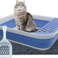 Collapsible Small Cat Litter Box,Open Top Cats Litter Pan with Scoop Foldable Shallow Kitten Potty Toilet Waterproof Cat Travel Litterbox Anti-Splashing Low Entry Semi-Enclosed Easy Clean(Blue)