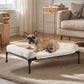 Veehoo Cooling Elevated Dog Bed Add Removable Deluxe Rose Plush Bolster Cushion Mat, 35" x 22" Washable Dog Couch Bed, Raised Pet Cot with Breathable Teslin Mesh, No-Slip Feet, White, CWC2439B