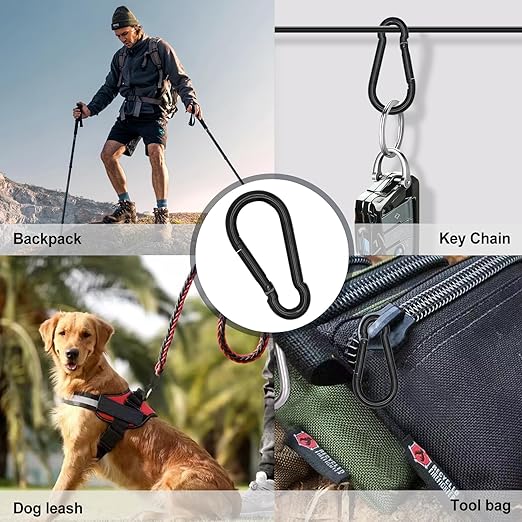 KINLINK 10 Pack Black Carabiner Clip, 1.57 inch Heavy Duty Spring Snap Hook, Small Caribeener Clips for Outdoor Camping, Swing Set, Hammock, Hiking Travel, Fishing, Quick Link Keychain