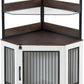 MCombo Small Corner Dog Crate Furniture with Glass Shelves, Wooden Dog Kennel Furniture with Door, Pet Crate Indoor Use, CN17 (White and Brown)