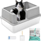 Stainless Steel Sifting Litter Box with Lid, Metal Litter Pan with Scoop for Big Cats Multi Cat, Extra Large Cats Litterbox Odor Control Easy Clean (24 * 16 * 12inch-Side Entry, X-Large)
