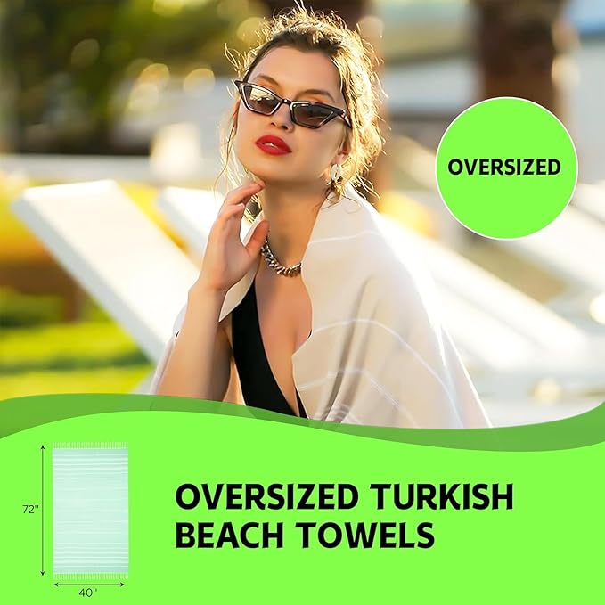HAVLULAND Turkish Beach Towel, Oversized Bath Towels, Sand Free Quick Dry Absorbent Lightweight Pool Travel Camping Blanket Bulk Set (Black, 6 Pack)