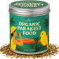 100% Organic Parakeet Food – Premium Bird Seed Mix with Oat Groats, Buckwheat, Amaranth, Super Veggies & Seeds – Reusable Tin + Stainless-Steel Scooper – Made in USA, Human Grade Ingredients (1lb)