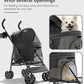 Pet Stroller with 4 Wheels for Small/Medium Pets, Portable Travel Foldable Carrier Jogger for Dog Cat Puppy Kitty, Rear Wheel Breaks, Storage Basket, Visible Mesh with Weather Cover (Black)