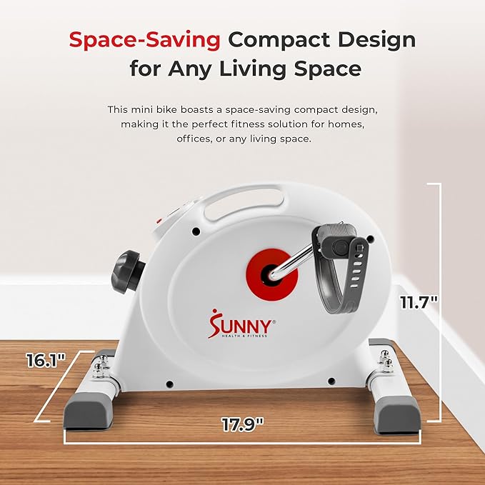 Sunny Health & Fitness Smart Under-Desk Bike Exerciser, Low-Impact Cardio Cycling Equipment for Home/Office, Mini Paddler for Arm/Leg Mobility Training, Free SunnyFit App Connect, Optional Motorized