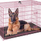 FDW Dog Crate for Large Dogs 48 Inch Folding Metal WirePet Cage Double Door W/Divider Panel Indoor Outdoor Kennel Leak-Proof Plastic Tray,Pink