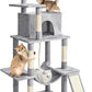 Cat Tree Tower 63in Multi-Level Cat Tower for Indoor Cats with Sisal Scratching Posts, Condo, Hammock, Dangling Ball and Extended Platform for Cats to Play, Light Grey