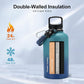 Trebo Insulated Water Bottle 64 oz, Half Gallon Metal Vacuum Water Jug with Handle and 3 Lids, Leakproof BPA-Free Water Flask for Gym Sports Hiking Travel, Keep Cold 48 Hours, Cyan Blue