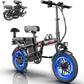 2 Seater Electric Bike for Adults,Mini Bike 500/750 Motor,28MPH,48V/15AH Removable Battery,25-30Miles 16" Fat Tire Commuter Ebike,Full Suspension Foldable Electric Bicycles for Adults Teens