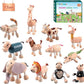 12PCS Bendable Wooden Animal Toys, Fun and Posable Animal Toys for Early Education, Smooth Natural Wood, Safari Farm Wood Animals Learning Toy for Kids