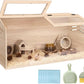 Snowtaros Wooden Hamster Cage, Large Hamster Cages and Habitats Chewproof, with 2 Openable Acrylic Top, Small Animal Cage for Mouse Gerbil Quail Dwarf Syrian Hamsters (31.5" L*15.7" W*15.7" H)