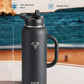 40 oz Insulated Water Bottle with Straw and Lid, Food-grade Double Wall Vacuum Stainless Steel Flask with Handle,Leakproof Metal Travel Jug With Carry Pouch and Brush,Keep Cold & Hot,Black