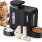 Gravity Cat Feeder and Water Dispenser with 304 Stainless Steel Bowls, 2 in 1 Automatic Cat Feeder with 180 Degree Rotatable Water Bowl, Large Capacity for Puppy Kitten Rabbits, Black