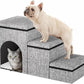 Dog Stairs with Storage, 3-Step Wider Dog Steps with Condo for Dogs and Cats, Pet Stairs for High Bed Climbing, Grey