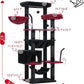 Gothic Cat Tree, Cat Tower for Large Cats with 2 Big Platforms, 2 Baskets, condo and Toys, 63" Cat Scratching Posts for Indoor Cats, Black and red GCT020BR