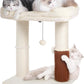 Cat Tree Tower for Large Cats Cat Scratching Post with Cat Self Groomer, 20x15.7” Wide Top Bed, Thick Scratch Post [Dia=4.5”] and Danging Ball Great for Indoor Cats-Large Beige