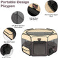 Aivituvin Dog Playpen, Foldable Pet Play Pens with Carrying Bag for Cat, Puppies, Rabbits, Portable Dog Tent Crates Cage for Travel Camping Indoor Outdoor, Removable Shade Cover, Brown S