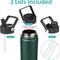 22oz Stainless Steel Bottles with 3 Lids Sport Insulated Water Bottle,Army Green