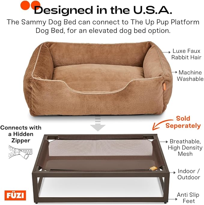 FUZI Luxury Aesthetic Dog Bed with Extra Cover for Medium Dogs, Washable Pet Couch, Pet Bed with Sides, Non-Slip Bottom, Soft & Durable Calming Bed, Faux Rabbit Fur, Medium 31.75x23.6x9.5 Light Brown