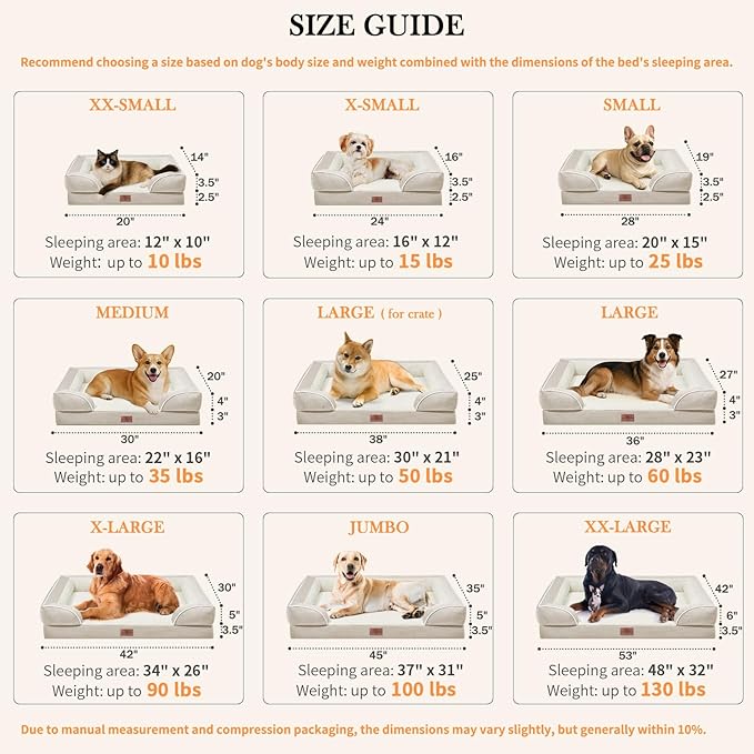 Comfort Expression Orthopedic Jumbo Dog Beds Waterproof, Extra Large Dog Beds Jumbo Breed, PV Washable Pet Sofa Couch with Removable Cover & Non-Slip Bottom(Beige)