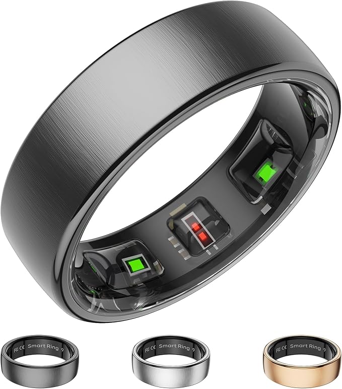 Fitness Tracker, Smart Ring for Women Men, Fitness Ring with Sleep Tracker, 24/7 Heart Rate Monitor, Health Activity Trackers, Step Counter,Calorie Pedometer,No Subscription,for iOS Android(Black,#8)