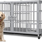 aboxoo 48/42 inch Heavy Duty Metal Dog Crate for 2 Dogs/Large Dog,All Metal Open Top,Dog Kennel Indoor with Wheels,Floor Grid, Tray, Divider and Feeding Bowl (Sliver)