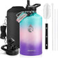 One Gallon Water Bottle Insulated, Triple Walled Vacuum Stainless Steel (Cold for 48 Hrs), Leak Proof & Non-BPA, Large Water Flask Jug with Paracord Handle & Straw Spout Lids
