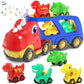 Toddler Car Toy for 2 3 4 5 Years Old, Dinosaur Transport Carrier Truck with 4 Pack Small Pull Back Dino Car, Friction Power Vehicle Christmas Birthday Gift for 18M+ Kids Boys Girls