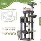 Taoqimiao MS042G Cat Tree,66-inch Large Cat Tower with Scratching Posts, Luxurious Large Platform for Big Cats with Soft Hammock, Adjustable Basket, Deluxe Cat Cando, Top Perch Smoke Gray