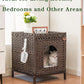 Cat Litter Box Enclosure Hidden Litter Box Furniture with Metal Heightened Feet, Rattan Handwoven Cat House with Litter Mat, Hidden Litter Box Furniture for Bedroom Living Room Brown