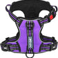 PoyPet No Pull Dog Harness, No Choke Front Clip Reflective Dog Vest with Soft Padded Vertical Handle, 3 Leash Attachments for Small Medium Large Dogs (Purple,S)