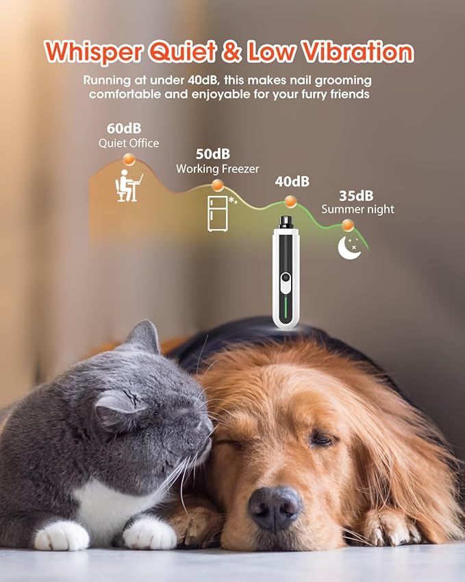 Super Powerful Dog Nail Trimmers, Dog Nail Clipper and Dog Nail Grinder Combo, Ultra Quiet, 3 Speeds, 4 Bright Lights, with Travel Lock, for Small, Meddium and Large Dogs, Cats, Small Animals