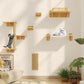 Cat Wall Shelves, Set of 6 Wooden Cat Wall Furniture Includes Scratching Post with 3 Steps, Jumping Platform, Hammock and Scratcher Board for Kittens