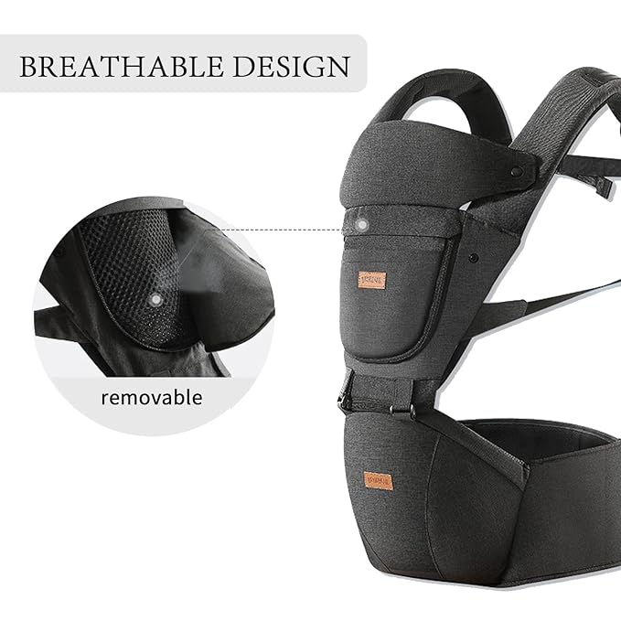 Baby Carrier with Hip Seat, Baby Carrier Newborn to Toddler, 6-in-1 Ways to Carry, All Seasons, Adjustable Baby Holder Carrier for Breastfeeding(Black)