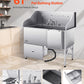 VEVOR Professional 304 Stainless Steel Dog Bathing Station, 61 inch Pet Grooming Tub w/Anti-Slip ramp, Storage Drawer, Cold Hot Faucet Showerhead for Large & Medium & Small (Right Door, with Drawer)