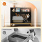 Cat Litter Box Enclosure, Large Hidden Pet Storage Cabinet Furniture with Waveform Fluted Doors & Scratching Pad, Modern Wooden Cat House Indoor for Washroom, Living Room, Bedroom, Black