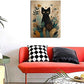 Boho Black Cat Wall Art Kitten Botanical Wall Decor Mid Century Modern Canvas Painting Print Minimalist Pictures Artwork Framed Decorations Gifts for Cat Lover Bathroom Nursery Living Room Bedroom Kitchen 16"x20"