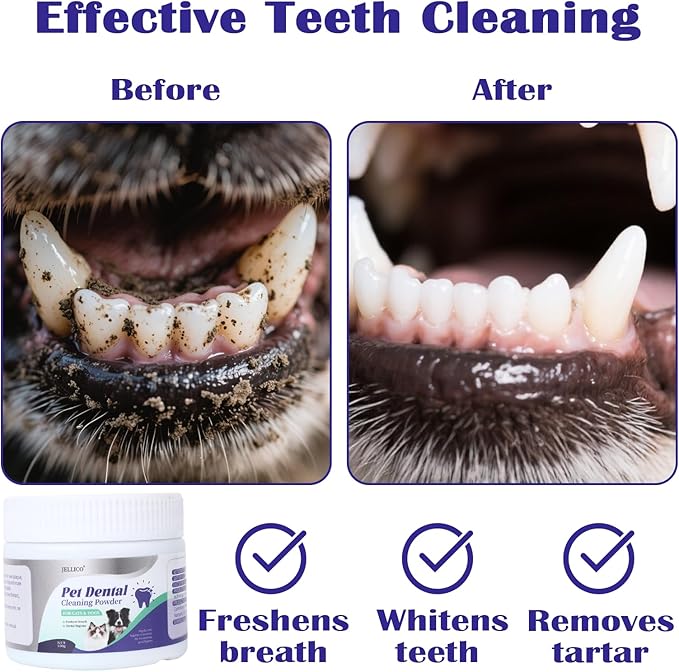 Dog Teeth Cleaning Powder, Dog Dental Powder and Cats Breath Freshener, Bad Breath & Tartar Remover for Pets, Suitable for Large, Medium & Small Canine(Blue)