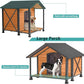 Outdoor Dog House,Weatherproof Wooden Dog Shelter for Medium and Large Sized Dogs,Iron Frame Indoor Outdoor Kennel,Pets Warm House in Winter with Large Porch (34.25"D x40.59"W x 31.5"H -IN)