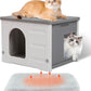 Rockever Plastic Cat House Outdoor with Escape Door, Waterproof Feral Cat House Outdoor Indoor, Sturdy Cat House for Outdoor Cats with Cat Bed Mat, Assemble Easily-Grey